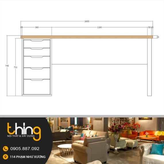 kích thước bàn ikea 1 tủ 1m6