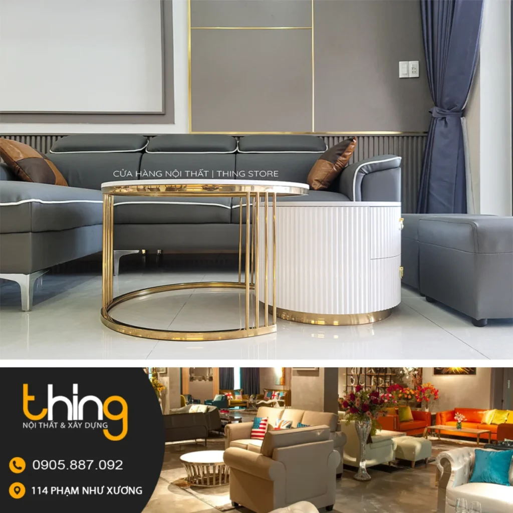 bàn sofa đôi mặt đá tròn khung inox (ts bt03)