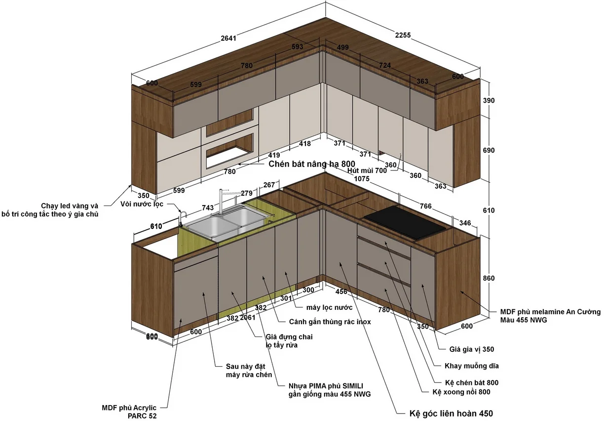 bản vẽ thiết kế tủ bếp VN Thing