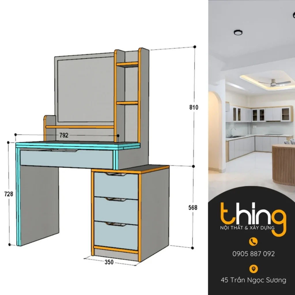 bàn trang điểm hộc tủ màu xanh (ts bp10)